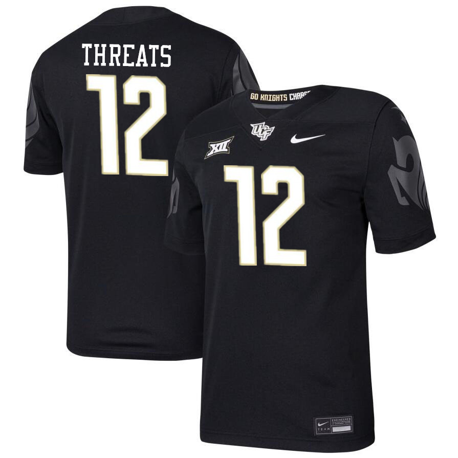 Men #12 Bryon Threats UCF Knights Big 12 Conference College Football Jerseys Stitched-Black